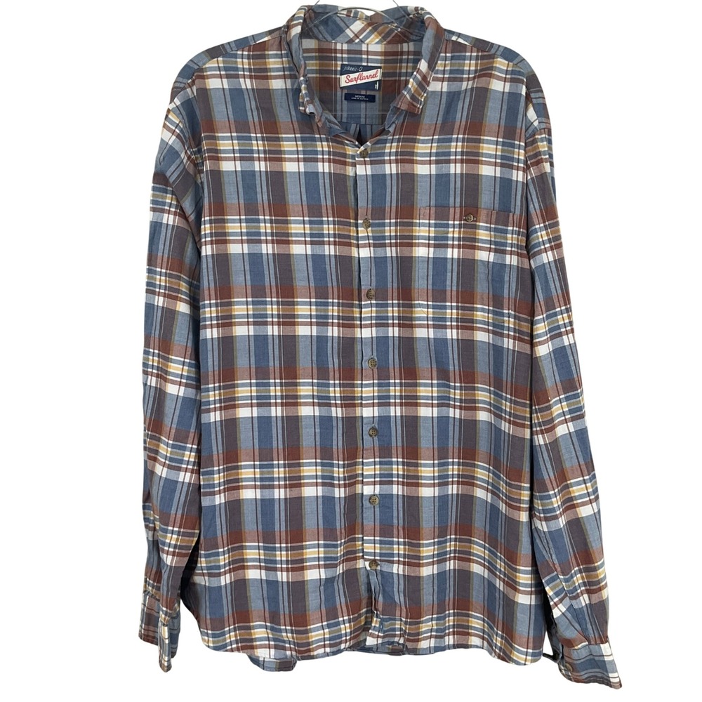Johnnie-O Surflannel Shirt Mens Medium Blue Plaid Cotton Stretch Coastal Classic